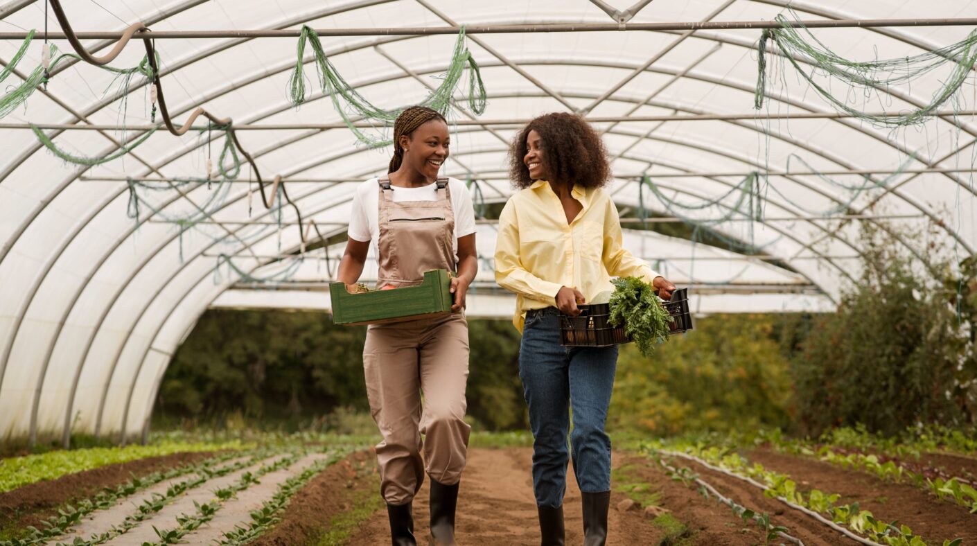 full shot smiley women working farm (2)
