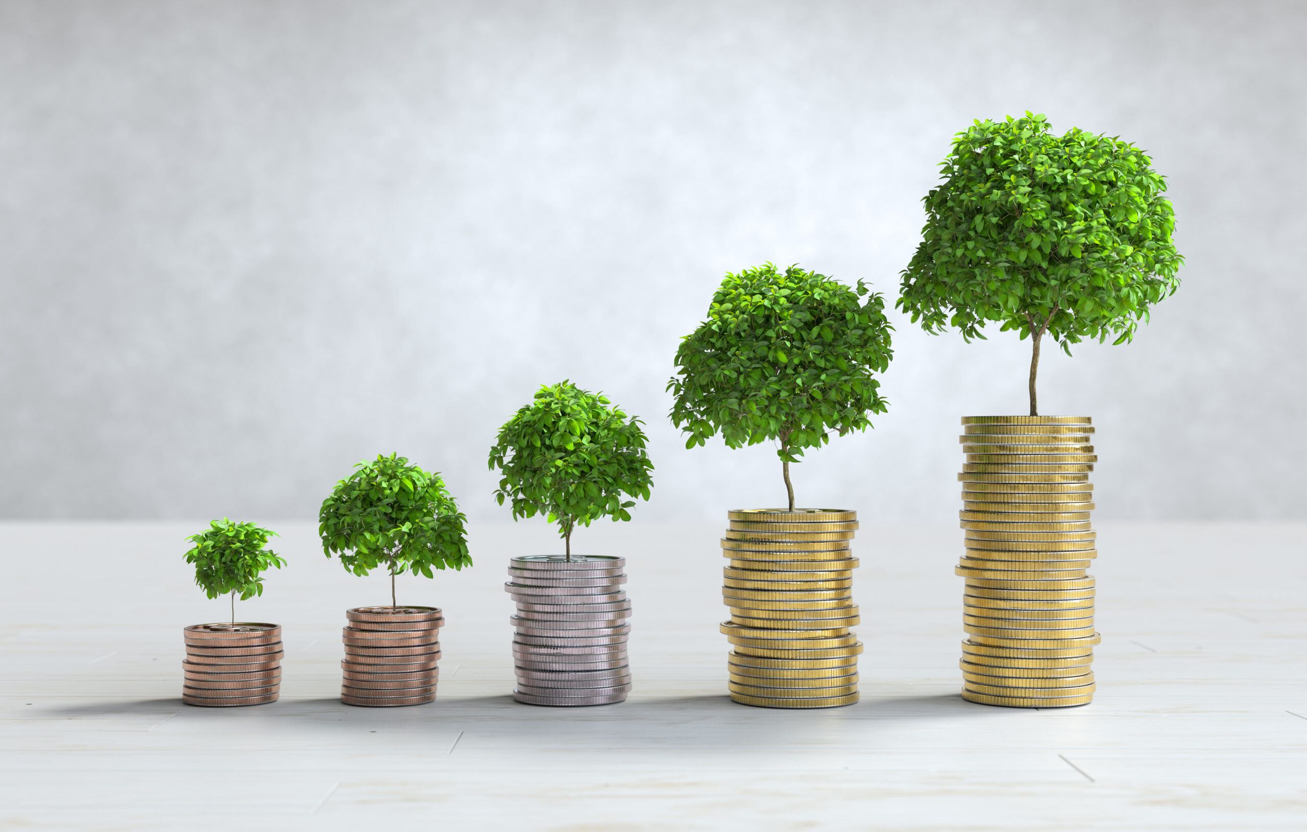Buy Today or Regret Tomorrow: The Power of Early Investment stacks of coins arranged in a bar graph, saving money concept